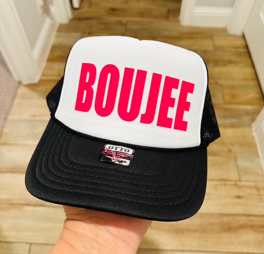 BOUJEE (Pink) DTF Printed Black & White Trucker Hat