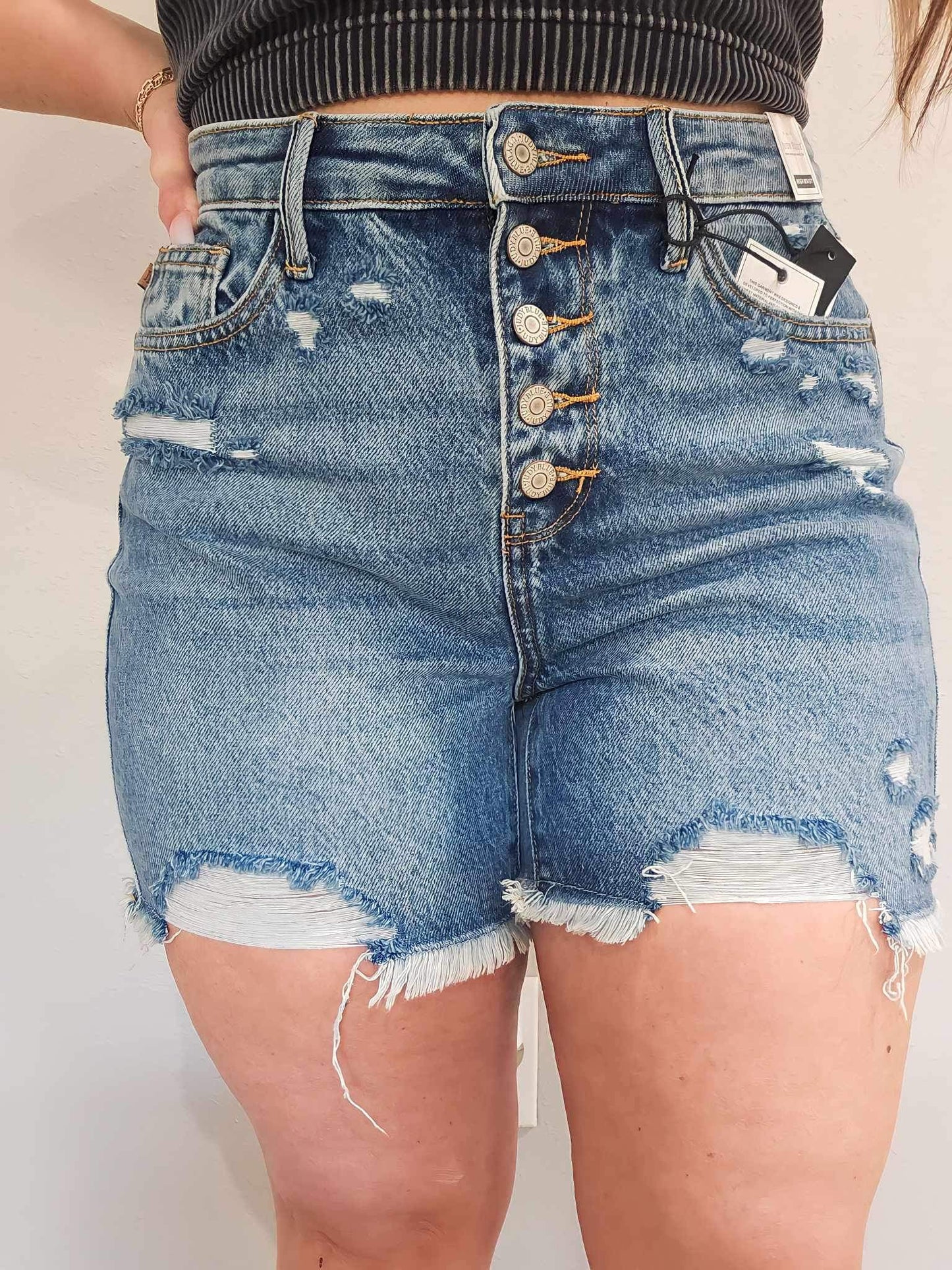 Judy Blue HIGH WAIST MAGIC BUTTON FLY CUT OFF SHORTS