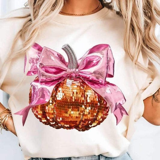 Faux Sequin Pumpkin Tee or Pullover