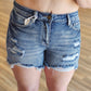 Patched distressing High Rise Shorts